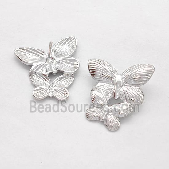 Copper Butterfly Stud Earrings Platinum Plated