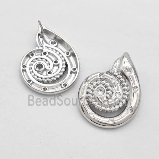 Copper Stud Earrings Micro Pave Zirconia Nautilus Shell Platinum Plated