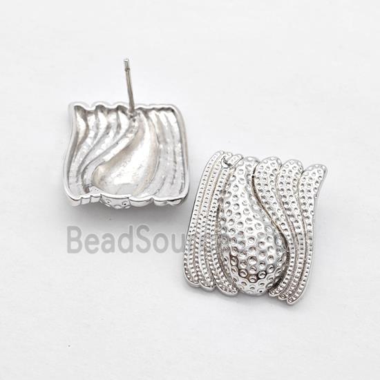 Copper Square Stud Earrings Teardrop Platinum Plated