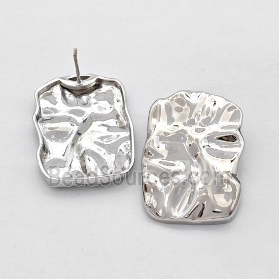 Copper Rectangle Stud Earrings Hammered Platinum Plated