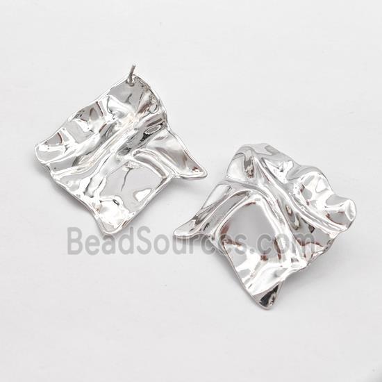 Copper Square Stud Earrings Hammered Platinum Plated