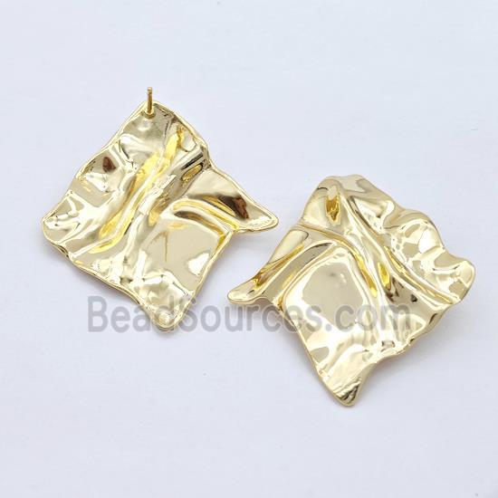 Copper Square Stud Earrings Hammered Gold Plated