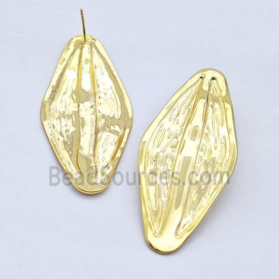 Copper Oval Stud Earrings Hammered Gold Plated