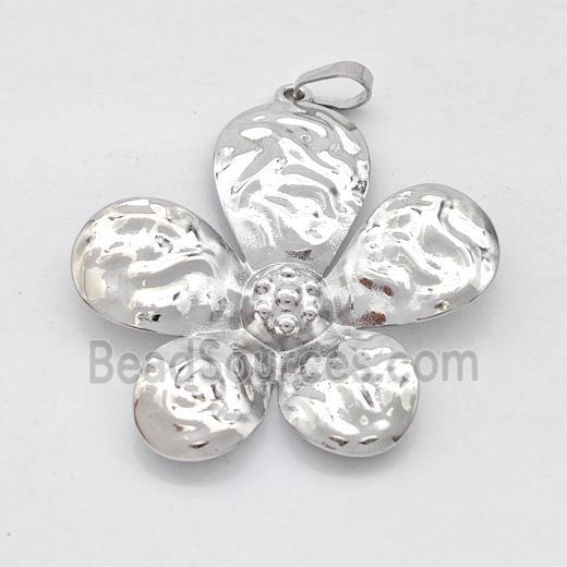 Copper Flower Pendant Hammered Platinum Plated