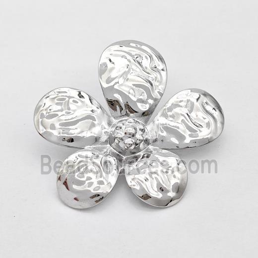 Copper Flower Stud Earrings Hammered Platinum Plated