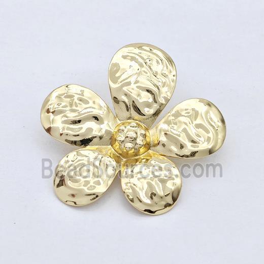 Copper Flower Stud Earrings Hammered Gold Plated