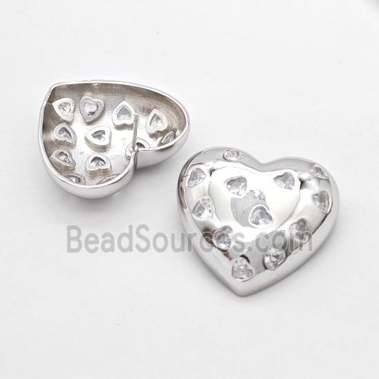 Copper Heart Stud Earrings Micro Pave Zirconia Platinum Plated