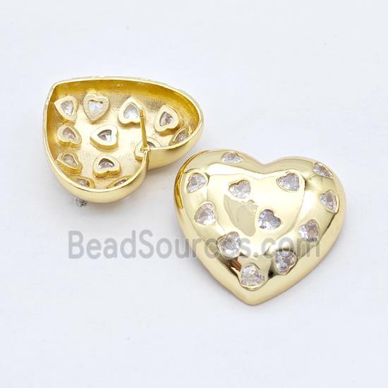 Copper Heart Stud Earrings Micro Pave Zirconia Gold Plated