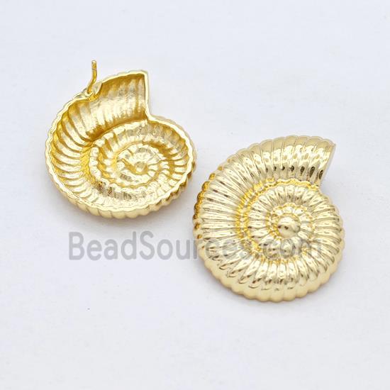 Copper Stud Earrings Nautilus Shell Gold Plated