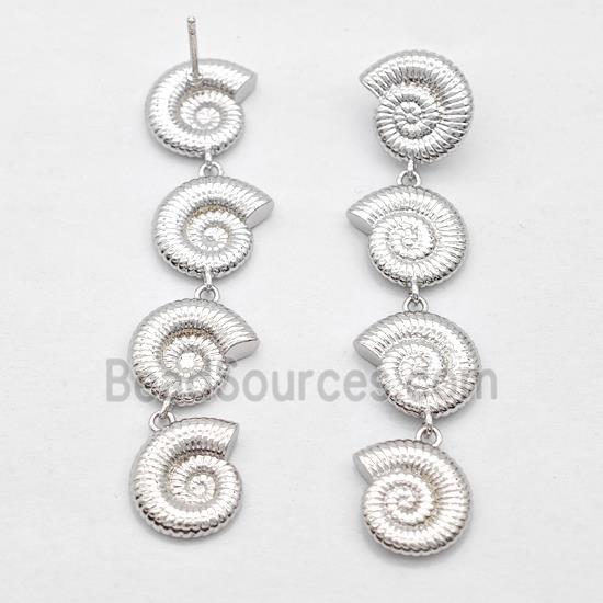 Copper Stud Earrings Nautilus Shell Platinum Plated