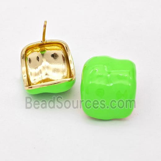 Copper Stud Earrings Green Enamel Gold Plated