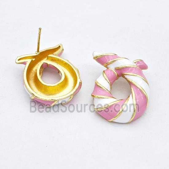 Copper Stud Earrings Awareness Ribbons White Pink Enamel Gold Plated