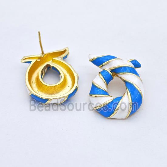 Copper Stud Earrings Awareness Ribbons White Blue Enamel Gold Plated