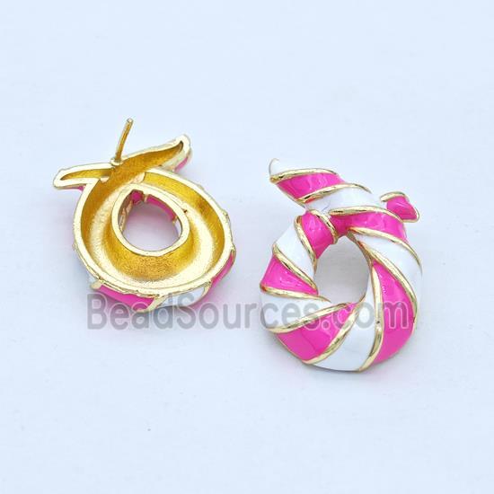 Copper Stud Earrings Awareness Ribbons White Hotpink Enamel Gold Plated