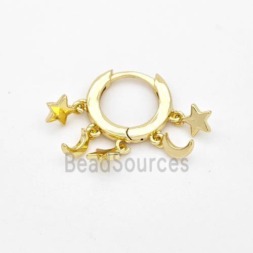 Copper Hoop Earrings Star Moon Gold Plated