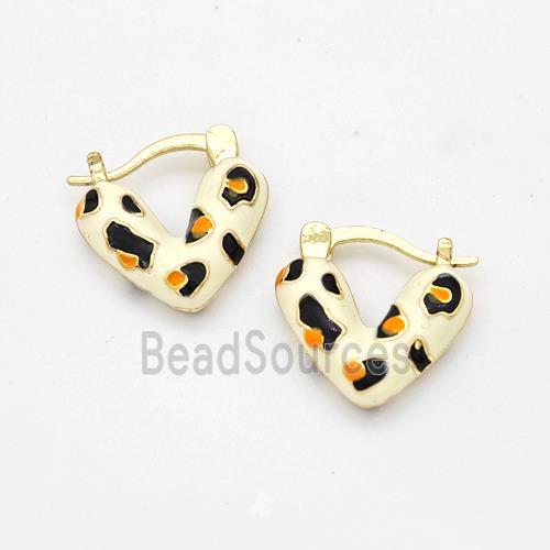 Copper Latchback Earrings Heart MilkYellow Enamel Gold Plated