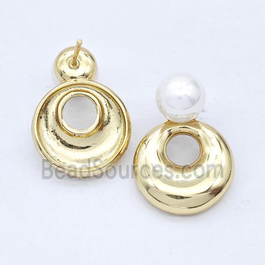 Copper GoGo Stud Earrings Pave Pearlized Plastic Gold Plated