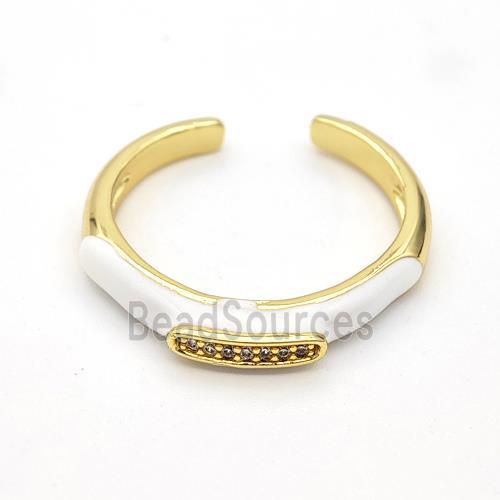 Copper Rings Pave Zirconia White Enamel Gold Plated