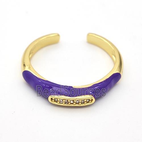 Copper Rings Pave Zirconia Purple Enamel Gold Plated