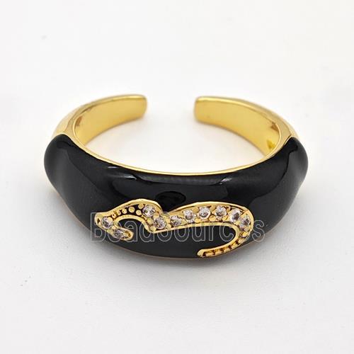 Copper Rings Pave Zirconia Black Enamel Gold Plated