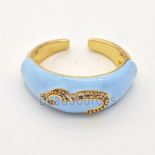 Copper Rings Pave Zirconia Lt.blue Enamel Gold Plated