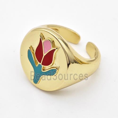 Copper Tulip Rings Enamel Flower Gold Plated