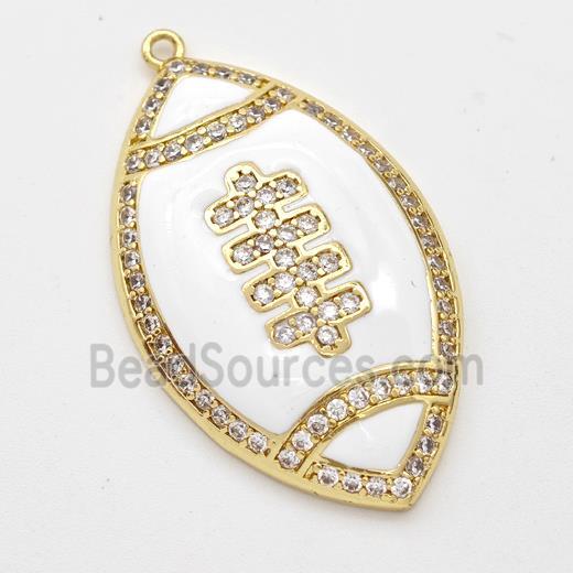 American Football Charms Copper Rugby Pendant Pave Zirconia White Enamel Sport Gold Plated