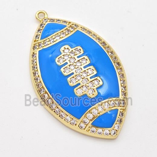 American Football Charms Copper Rugby Pendant Pave Zirconia Blue Enamel Sport Gold Plated