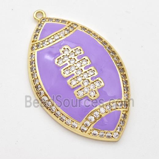 American Football Charms Copper Rugby Pendant Pave Zirconia Sport Lavender Enamel Gold Plated