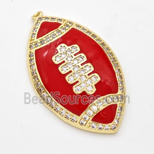 American Football Charms Copper Rugby Pendant Pave Zirconia Red Enamel Sport Gold Plated