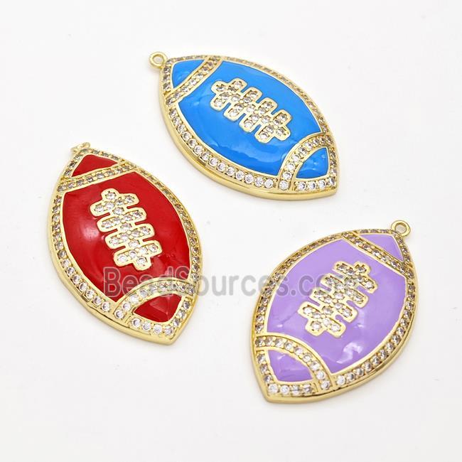 American Football Charms Copper Rugby Pendant Pave Zirconia Enamel Sport Gold Plated Mixed