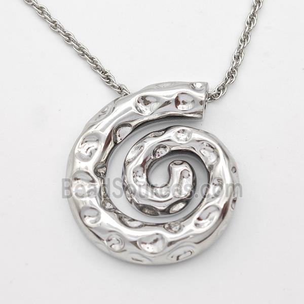 Copper Nautilus Necklace Spiral Shell Hammered Platinum Plated