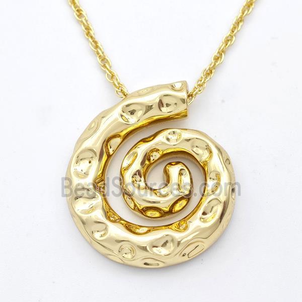 Copper Nautilus Necklace Spiral Shell Hammered Gold Plated