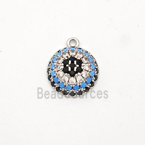 Copper Circle Pendant Micro Pave Zirconia Flower Platinum Plated