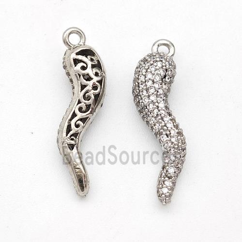 Copper Chili Pendant Micro Pave Zirconia Capsicum Platinum Plated