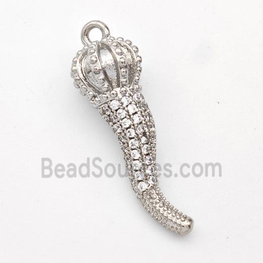 Copper Chili Pendant Micro Pave Zirconia Capsicum Platinum Plated