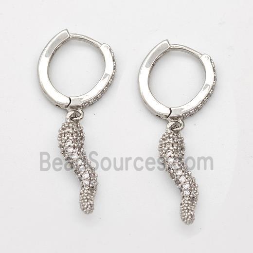 Copper Chili Hoop Earrings Pave Zirconia Capsicum Platinum Plated