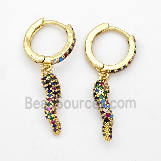 Copper Chili Hoop Earrings Pave Zirconia Capsicum Gold Plated