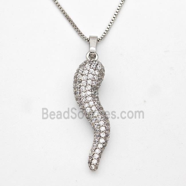 Copper Chili Necklace Pave Zirconia Capsicum Platinum Plated