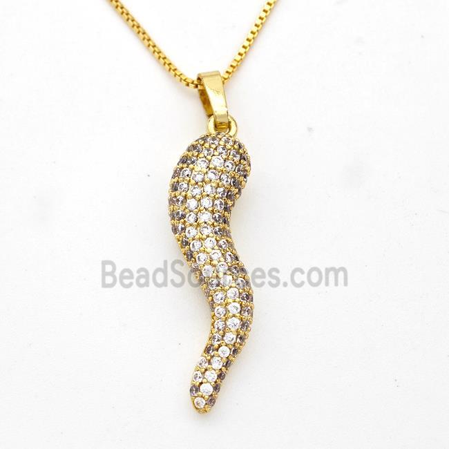 Copper Chili Necklace Pave Zirconia Capsicum Gold Plated