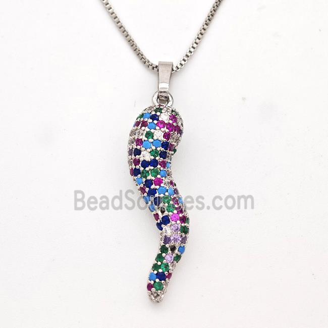 Copper Chili Necklace Pave Zirconia Capsicum Platinum Plated