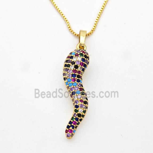 Copper Chili Necklace Pave Zirconia Capsicum Gold Plated