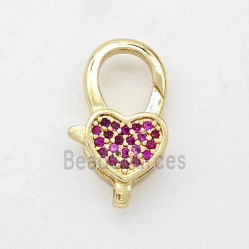 Copper Lobster Clasp Micro Pave Zirconia Heart 18K Gold Plated