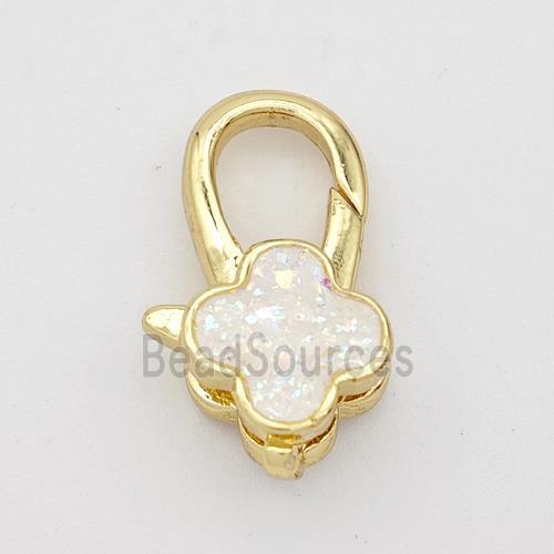 Copper Lobster Clasp Pave Fire Opal Clover 18K Gold Plated