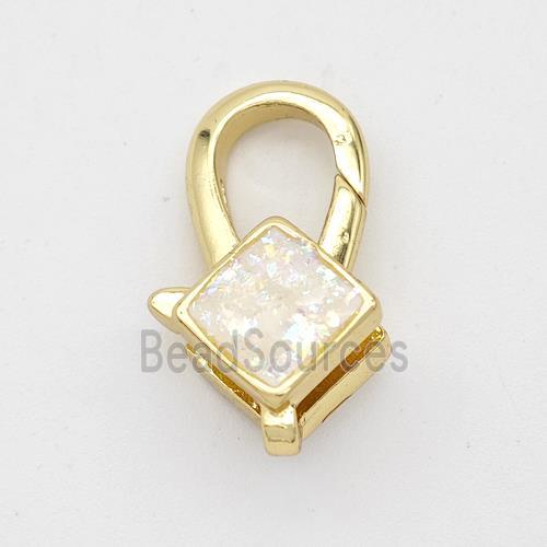 Copper Lobster Clasp Pave Fire Opal Square 18K Gold Plated