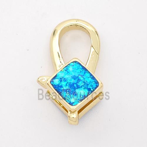 Copper Lobster Clasp Pave Fire Opal Square 18K Gold Plated