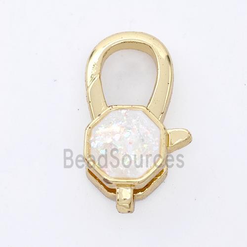 Copper Lobster Clasp Pave Fire Opal Hexagon 18K Gold Plated