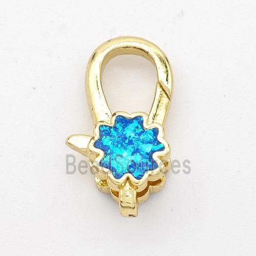 Copper Lobster Clasp Pave Blue Fire Opal 18K Gold Plated