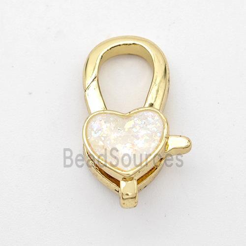 Copper Lobster Clasp Pave White Fire Opal Heart 18K Gold Plated