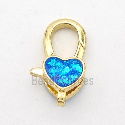 Copper Lobster Clasp Pave Blue Fire Opal Heart 18K Gold Plated